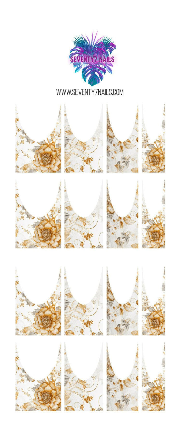 Waterslide Nail Decals - French Cut - Vintage Wallpaper - Seventy7 Nail Decals