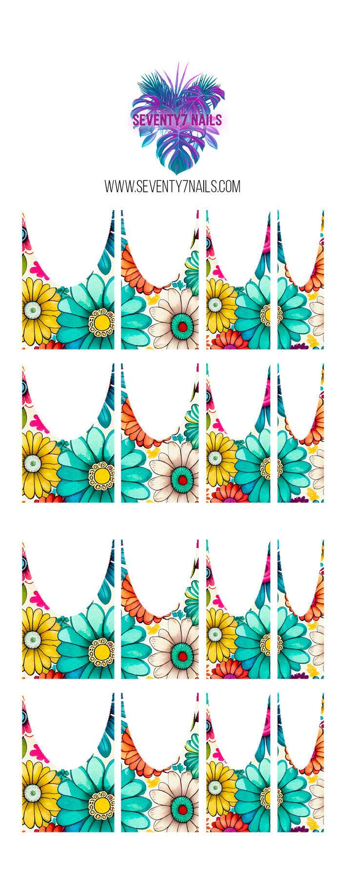 Waterslide Nail Decals - French Cut - Watercolor Daisies - Seventy7 Nail Decals