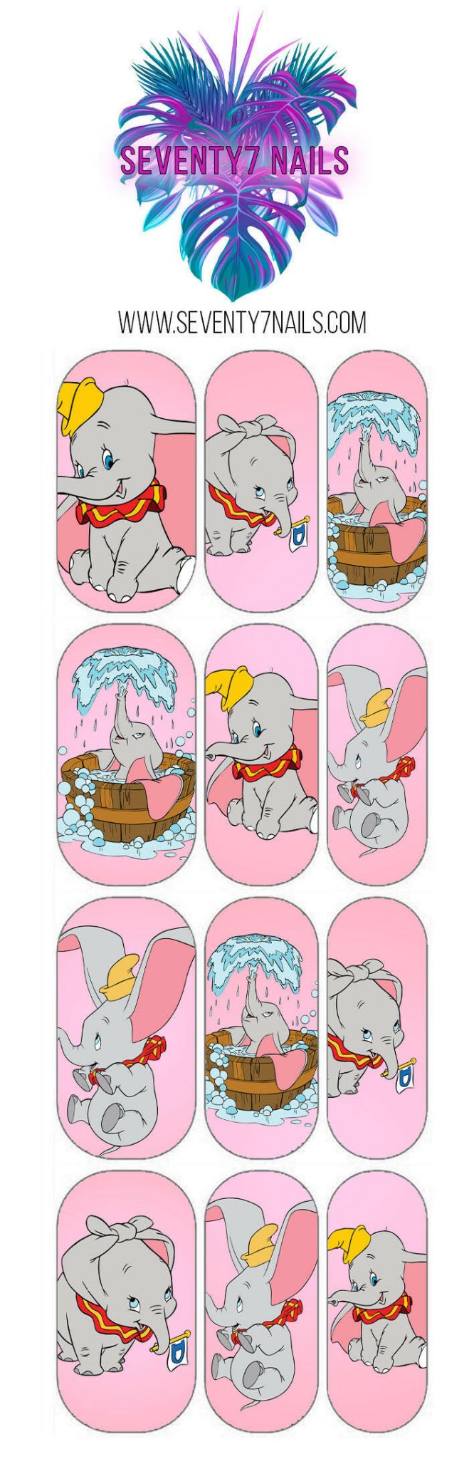Waterslide Nail Decals - Giant Eared Elephant - Seventy7 Nail Decals