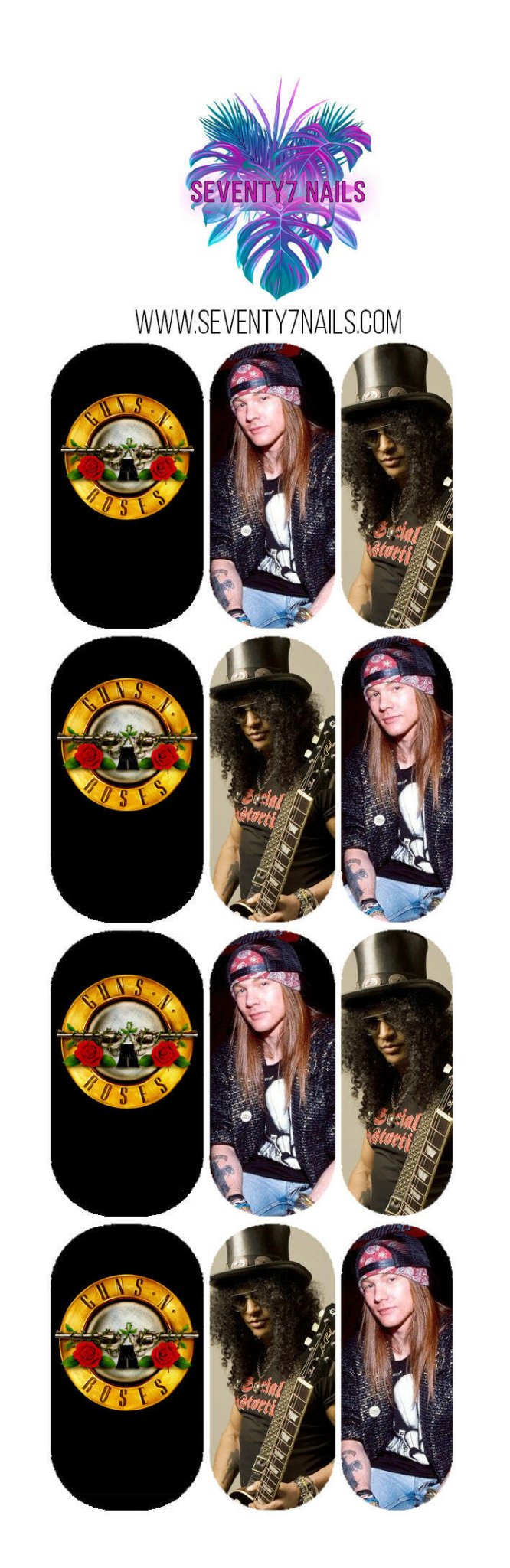 Waterslide Nail Decals - GNR - Seventy7 Nail Decals