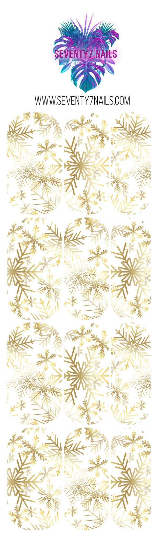 Waterslide Nail Decals - Gold Snowflakes - Seventy7 Nail Decals
