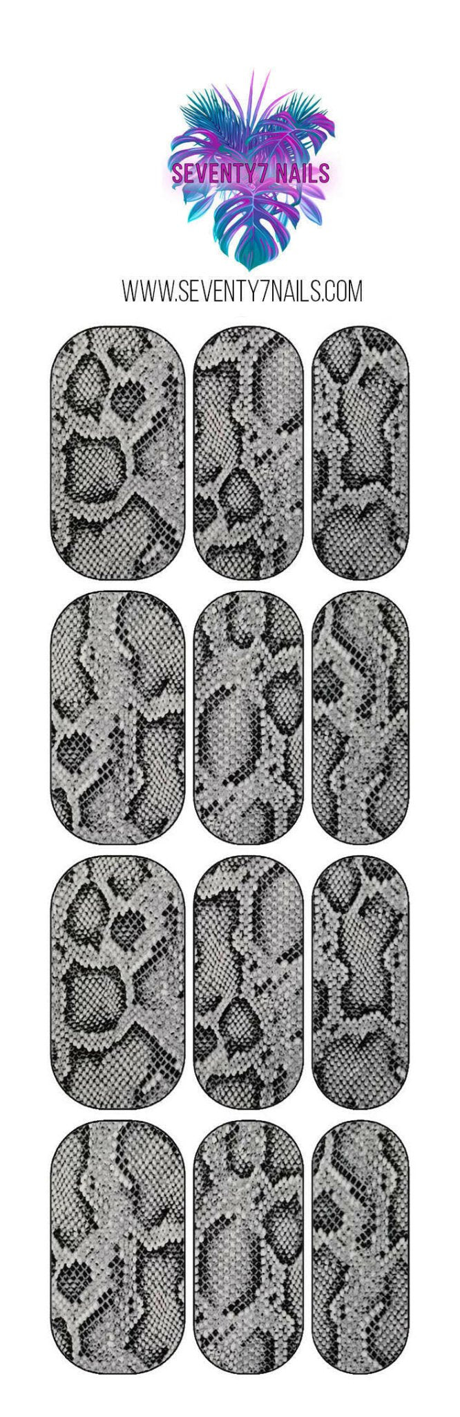 Waterslide Nail Decals - Gray Snakeskin - Seventy7 Nail Decals
