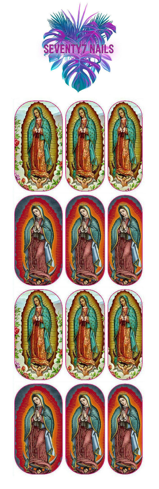 Waterslide Nail Decals - Guadalupe - Seventy7 Nail Decals