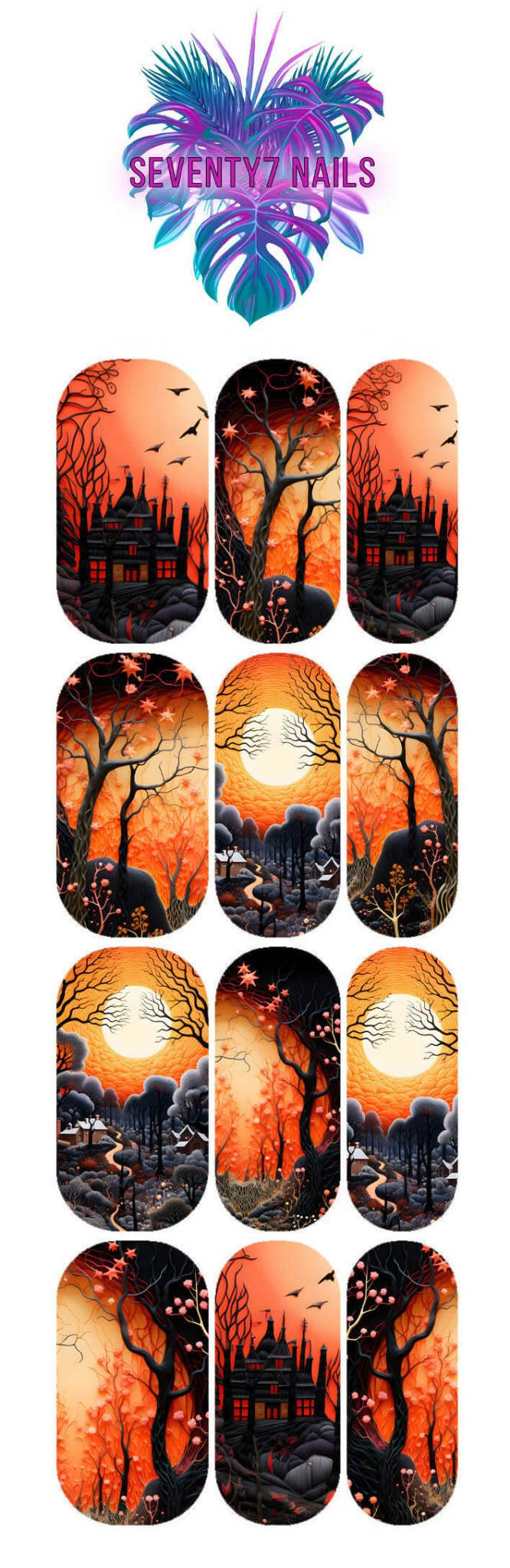 Waterslide Nail Decals - Haunted Forest - Seventy7 Nail Decals