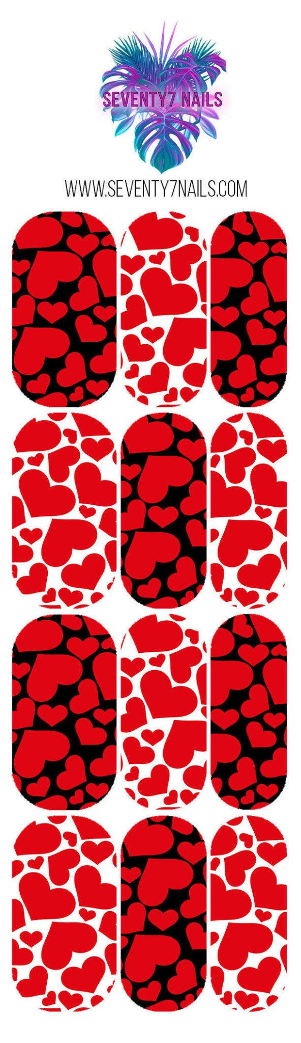 Waterslide Nail Decals - Heart Collage - Seventy7 Nail Decals