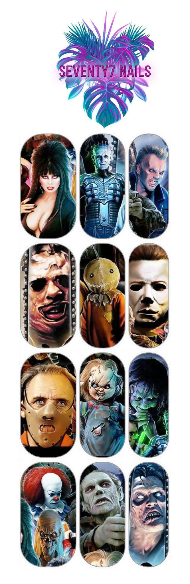 Waterslide Nail Decals - Horror Collage - Seventy7 Nail Decals