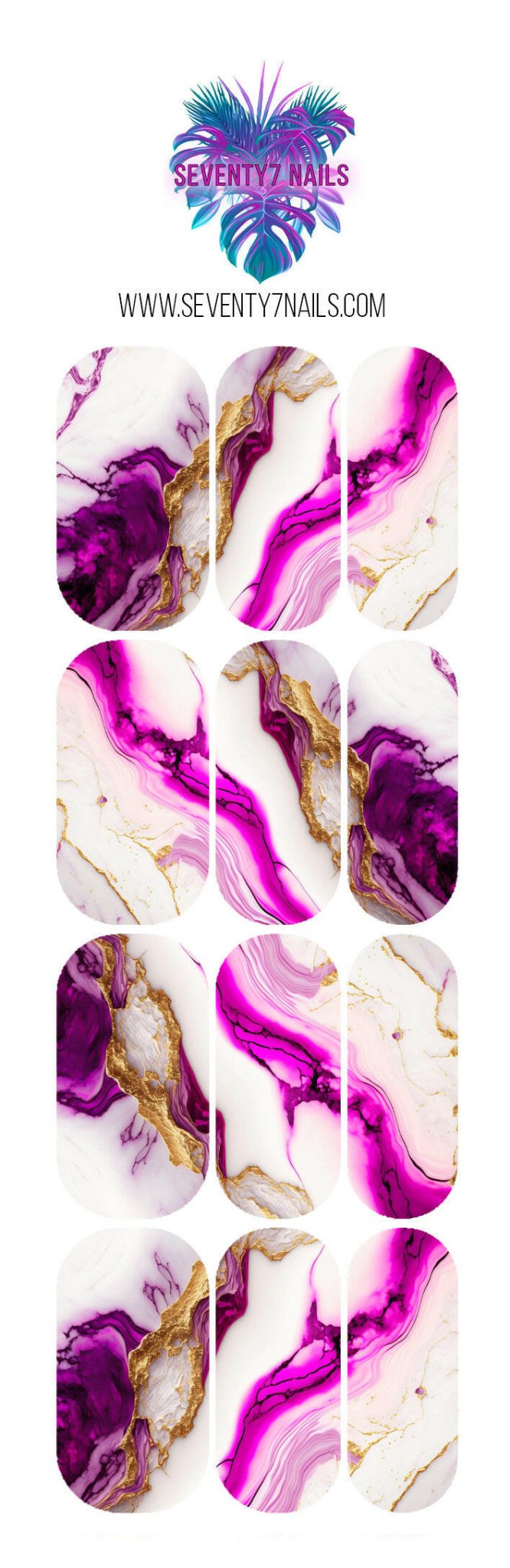 Waterslide Nail Decals - Hot Pink Marble - Seventy7 Nail Decals
