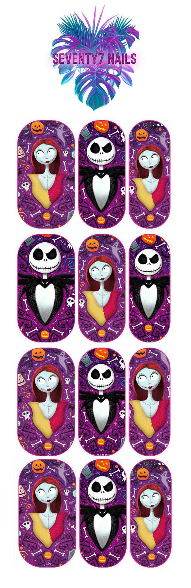 Waterslide Nail Decals - Jack N Sally - Seventy7 Nail Decals