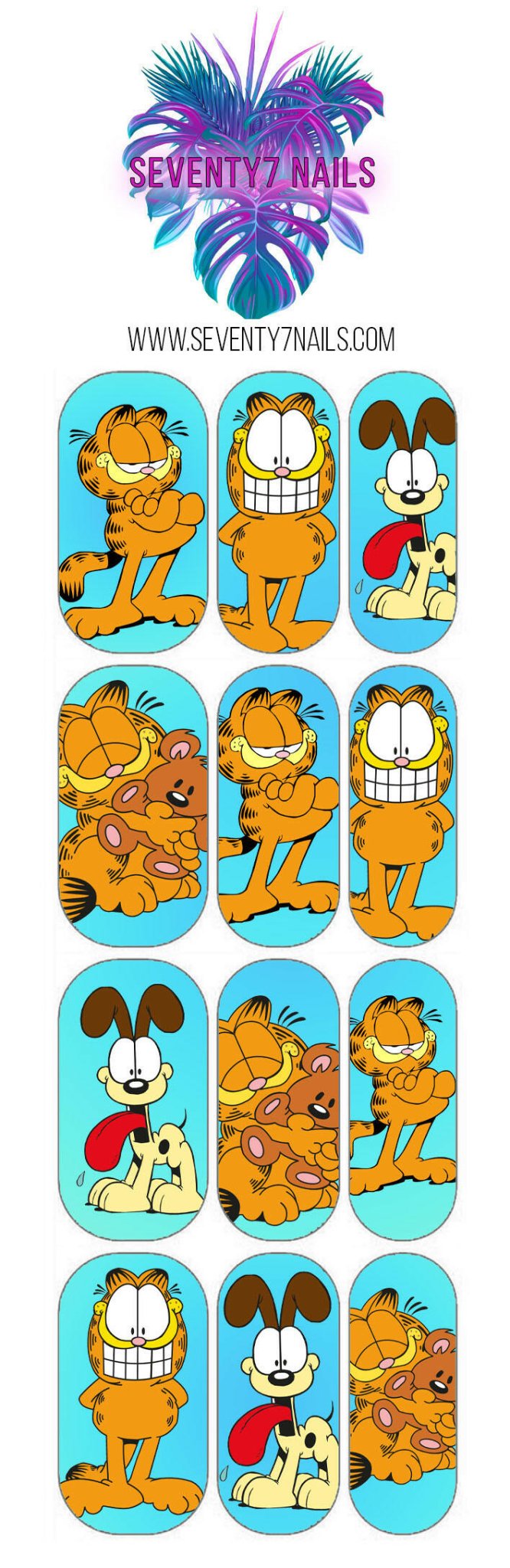 Waterslide Nail Decals - Lasagna Cat - Seventy7 Nail Decals