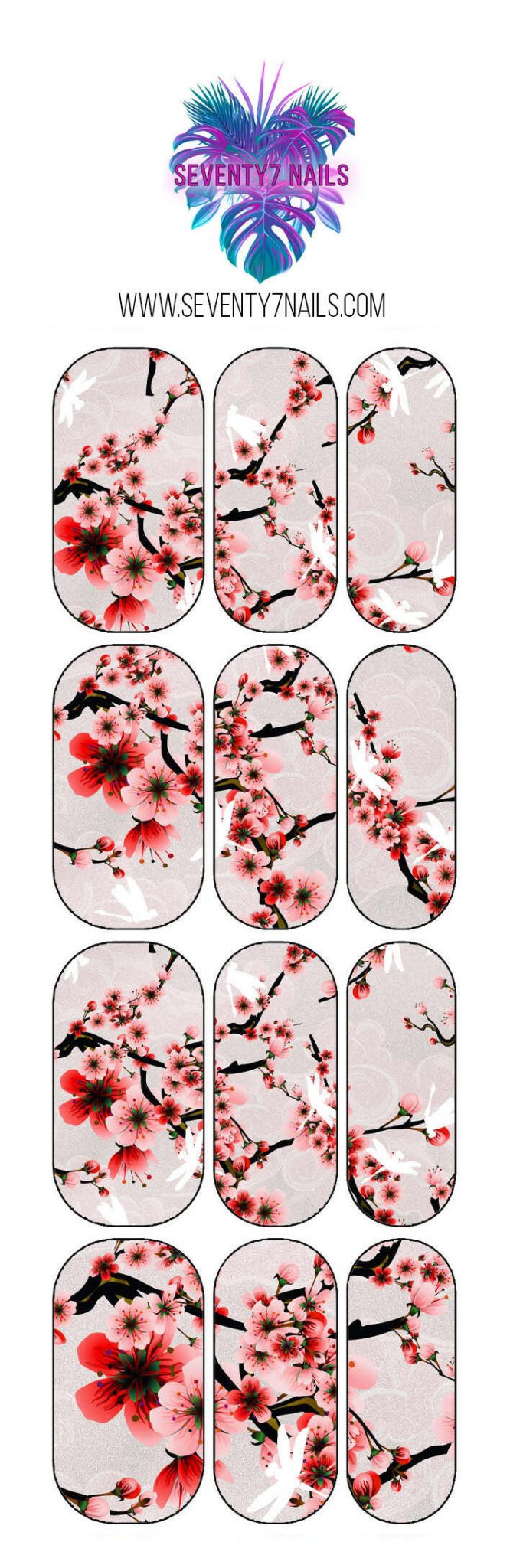 Waterslide Nail Decals - Light Cherry Blossoms - Seventy7 Nail Decals