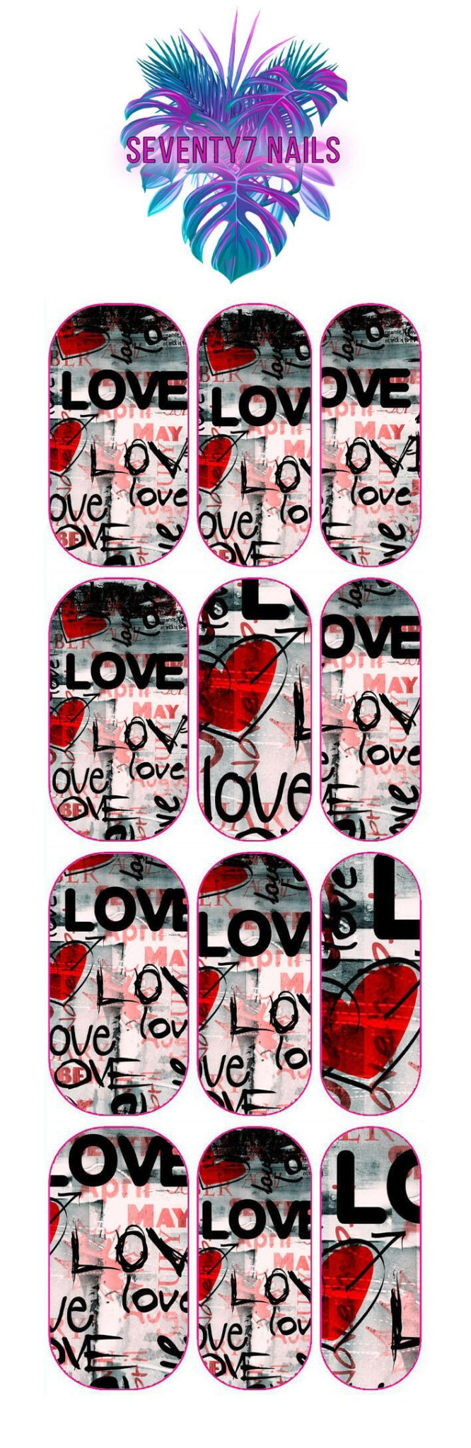 Waterslide Nail Decals - Love Graffiti - Seventy7 Nail Decals