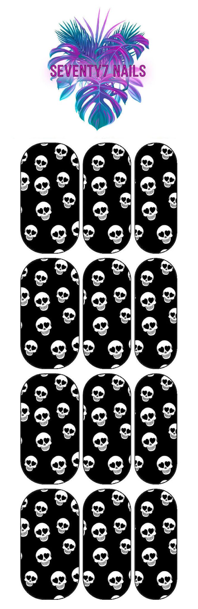 Waterslide Nail Decals - Love Skulls - Seventy7 Nail Decals