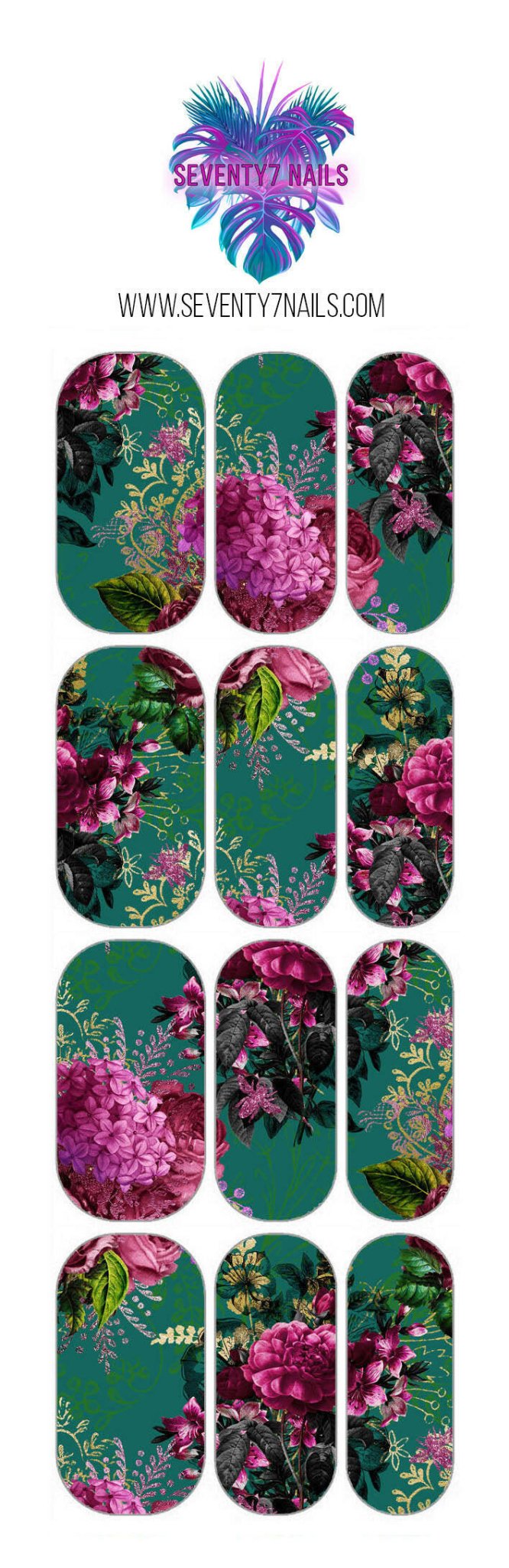 Waterslide Nail Decals - Magenta Floral - Seventy7 Nail Decals