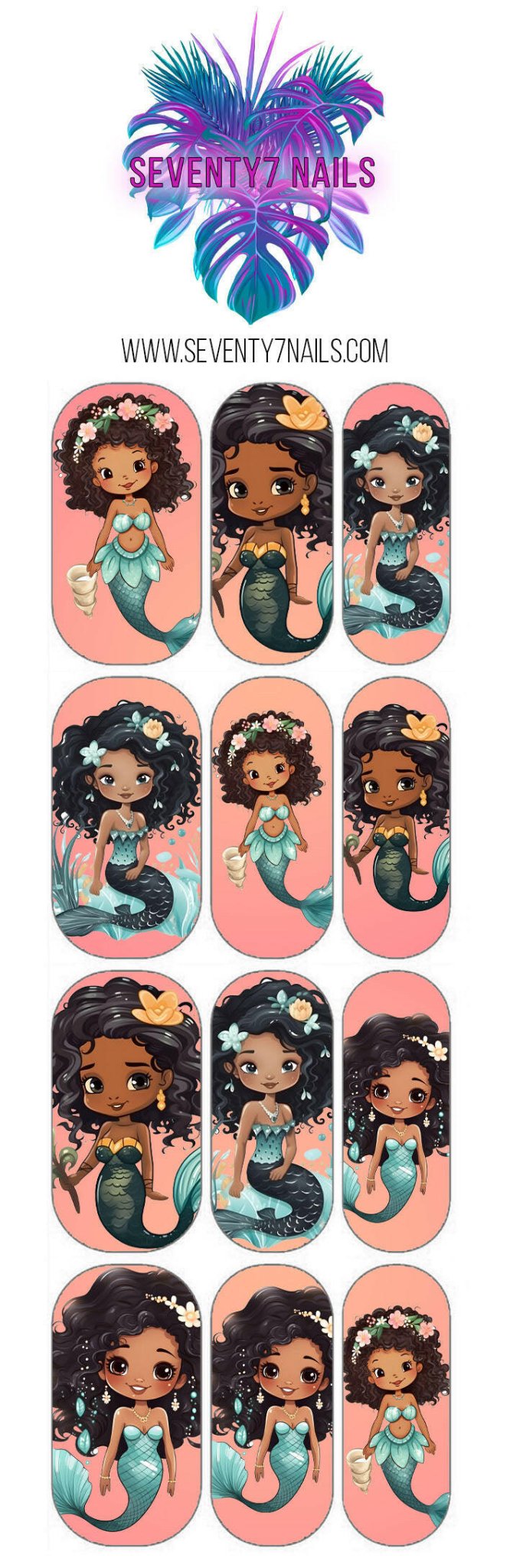 Waterslide Nail Decals - Melanin Mermaids - Seventy7 Nail Decals
