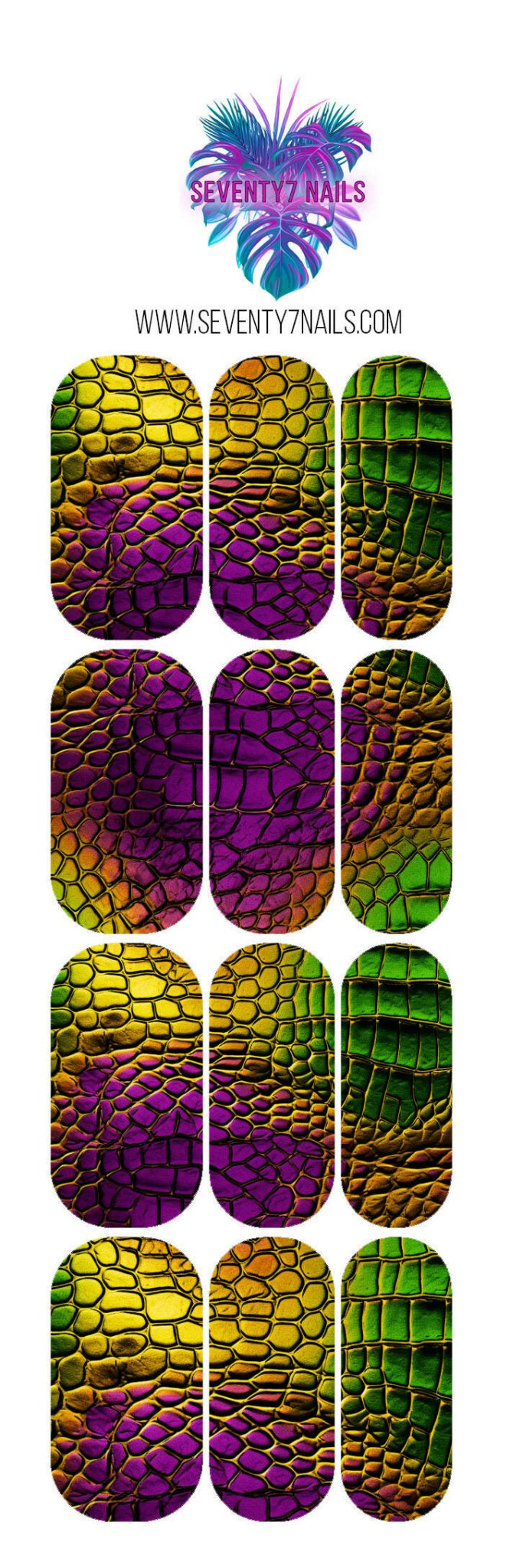 Waterslide Nail Decals - Metallic Snakeskin - Seventy7 Nail Decals
