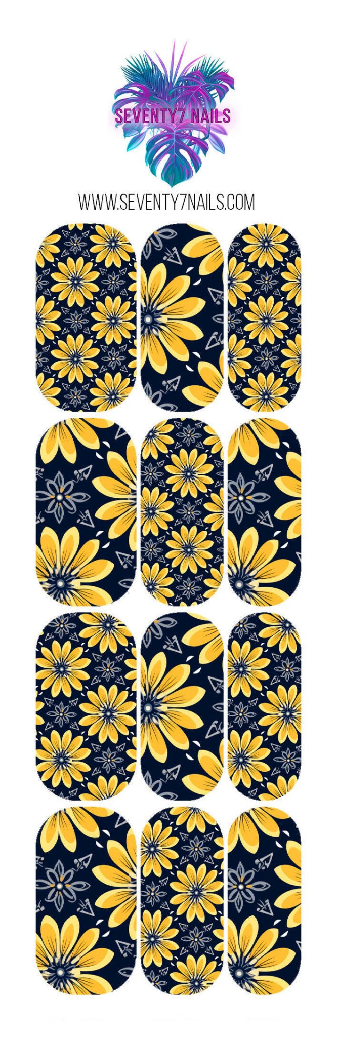 Waterslide Nail Decals - Navy & Gold Daisies - Seventy7 Nail Decals