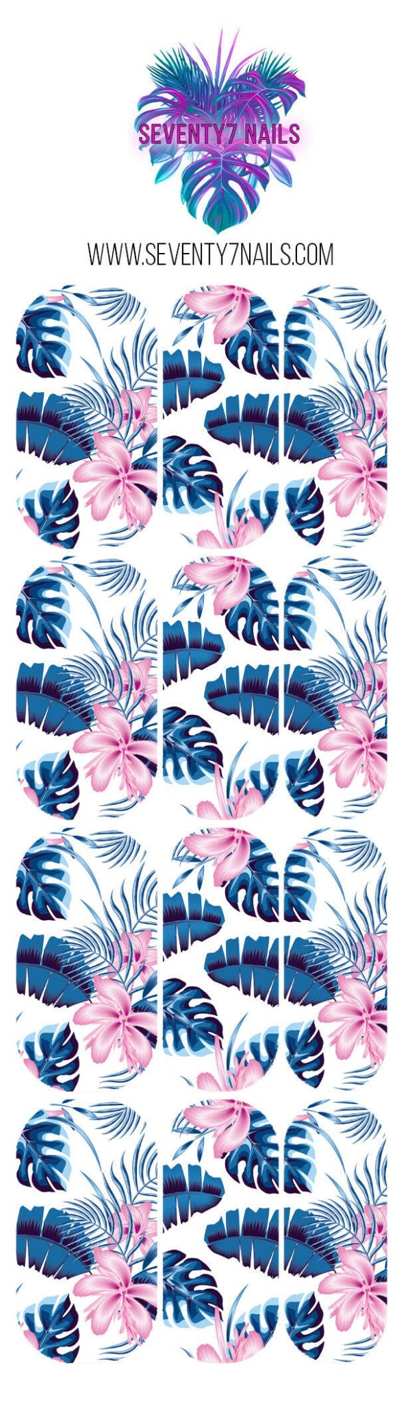 Waterslide Nail Decals - Navy Pink Palms - Seventy7 Nail Decals