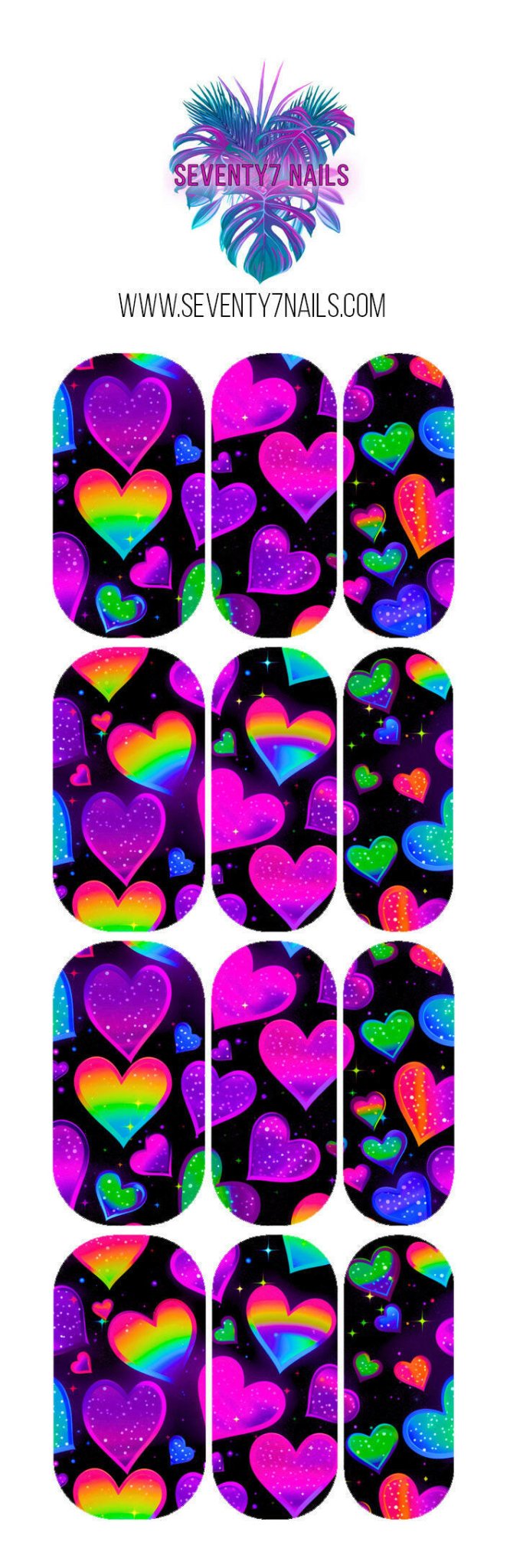 Waterslide Nail Decals - Neon Hearts - Seventy7 Nail Decals