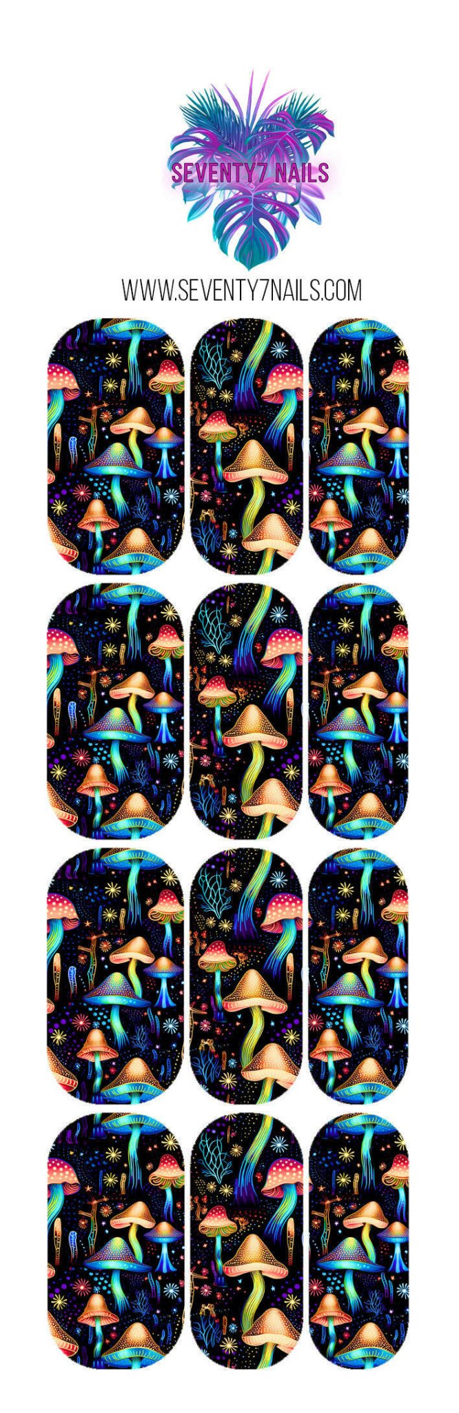 Waterslide Nail Decals - Neon Mushrooms - Seventy7 Nail Decals