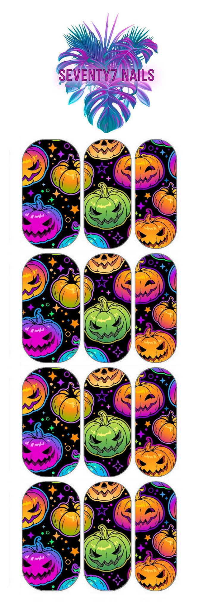 Waterslide Nail Decals - Neon Pumpkins - Seventy7 Nail Decals
