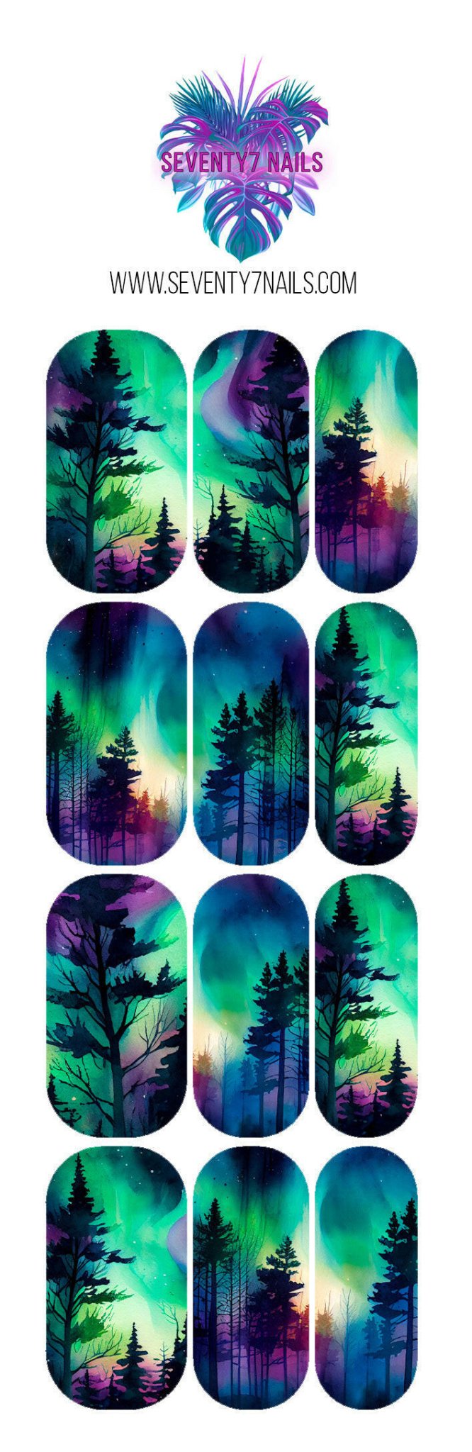 Waterslide Nail Decals - Northern Lights - Seventy7 Nail Decals