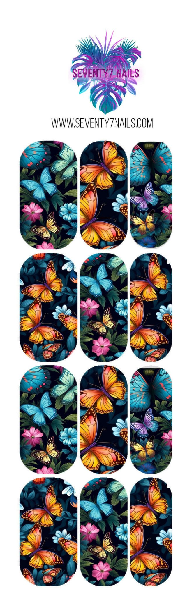 Waterslide Nail Decals - Orange Butterflies - Seventy7 Nail Decals