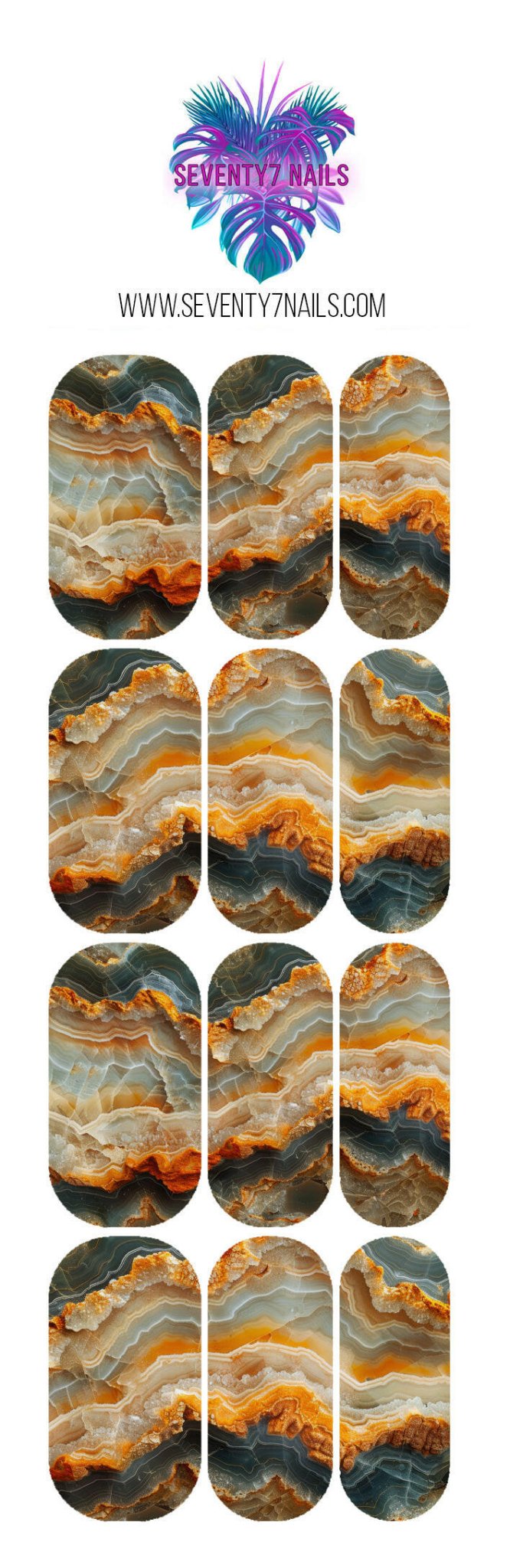 Waterslide Nail Decals - Orange Geode - Seventy7 Nail Decals