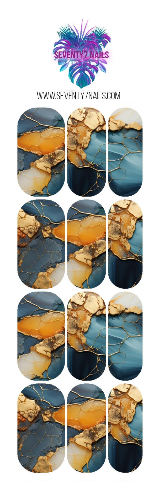 Waterslide Nail Decals - Orange Gold Veins - Seventy7 Nail Decals