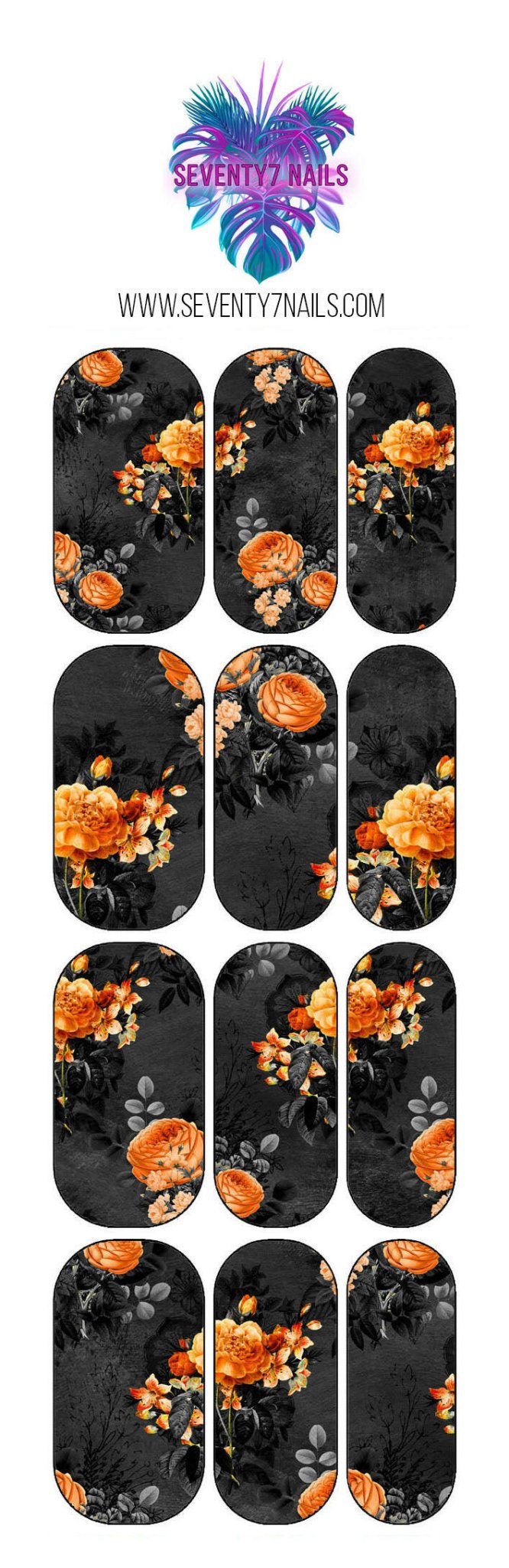 Waterslide Nail Decals - Orange Roses - Seventy7 Nail Decals