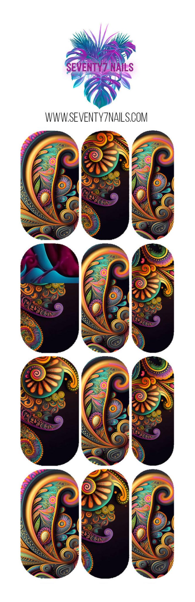 Waterslide Nail Decals - Paisley - Seventy7 Nail Decals