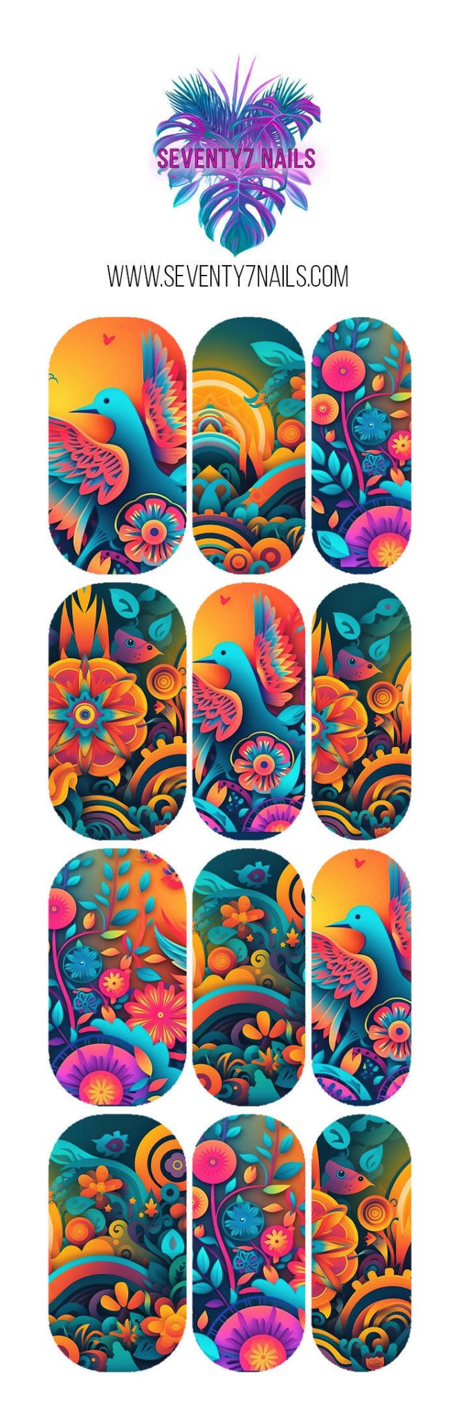 Waterslide Nail Decals - Pajaro - Seventy7 Nail Decals