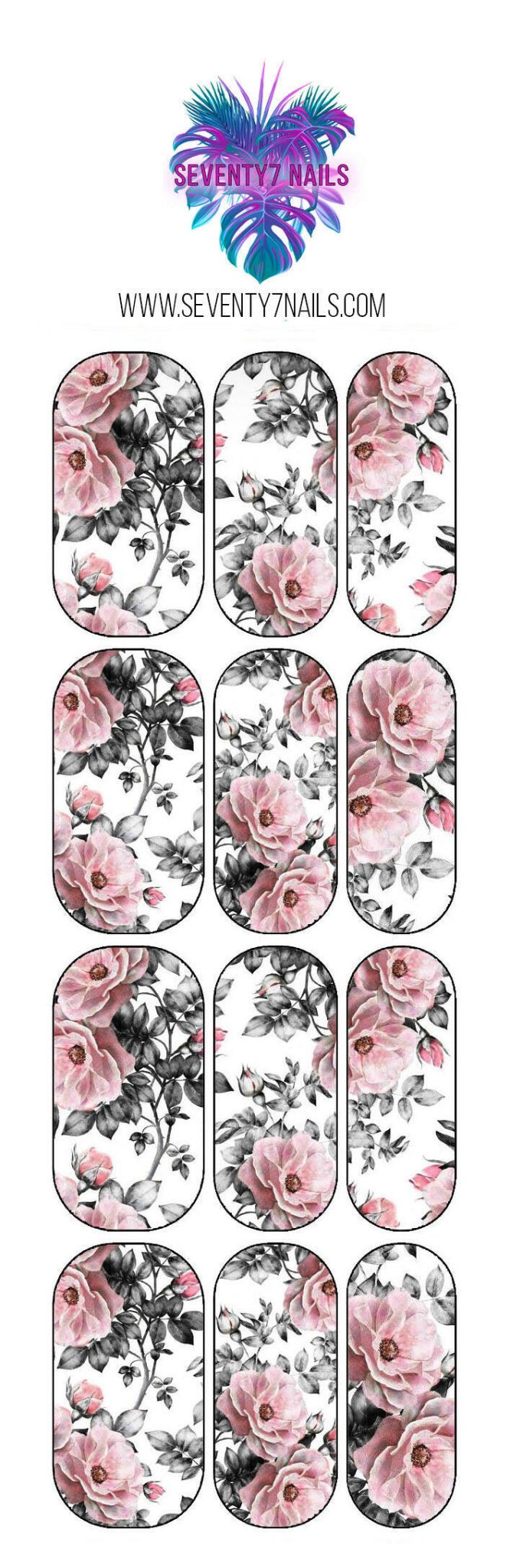 Waterslide Nail Decals - Pale Pink Floral - Seventy7 Nail Decals
