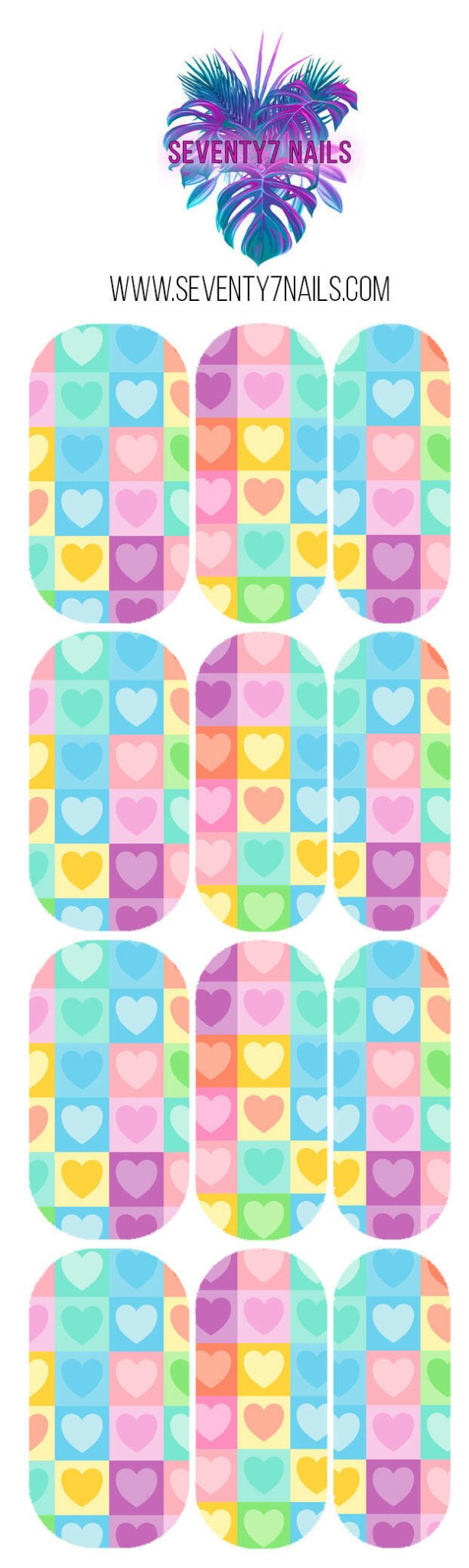 Waterslide Nail Decals - Pastel Heart Pattern - Seventy7 Nail Decals