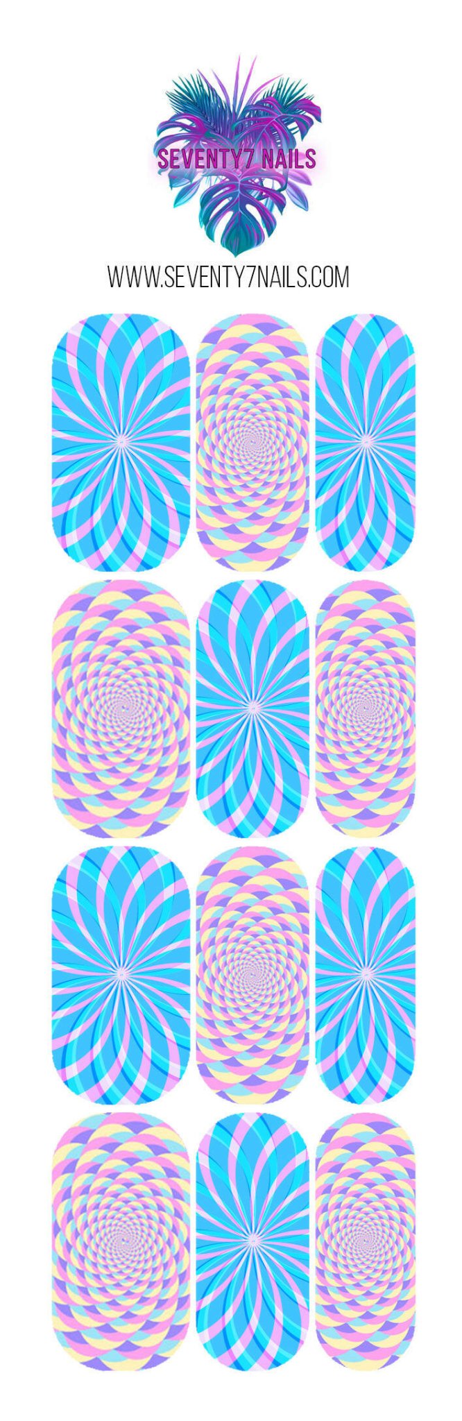 Waterslide Nail Decals - Pastel Illusion - Seventy7 Nail Decals