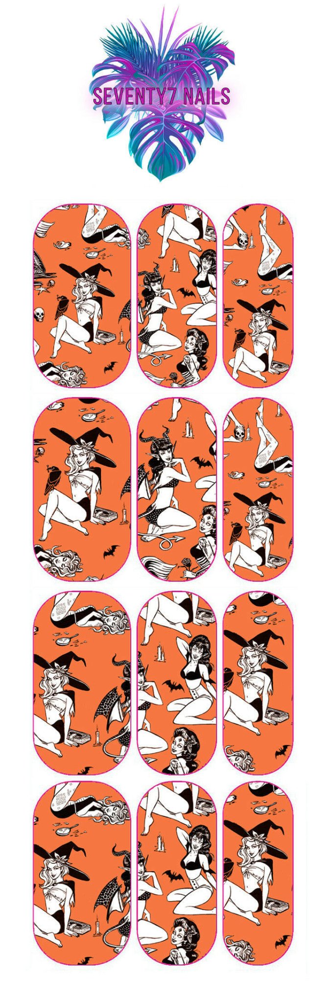Waterslide Nail Decals - Pin Up Witches - Seventy7 Nail Decals