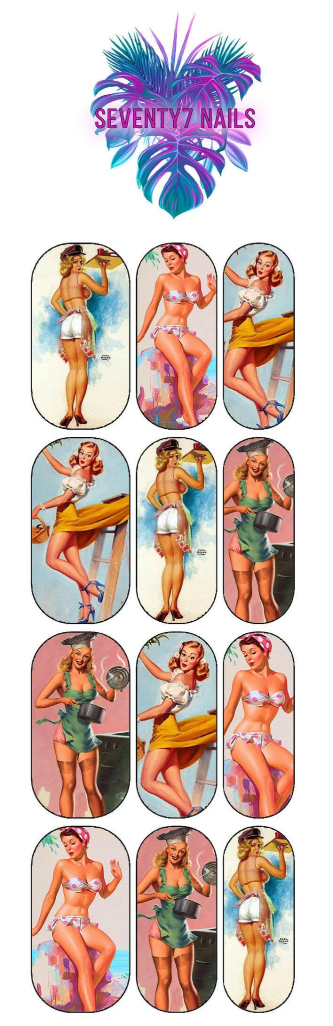 Waterslide Nail Decals - Pin Ups - Seventy7 Nail Decals
