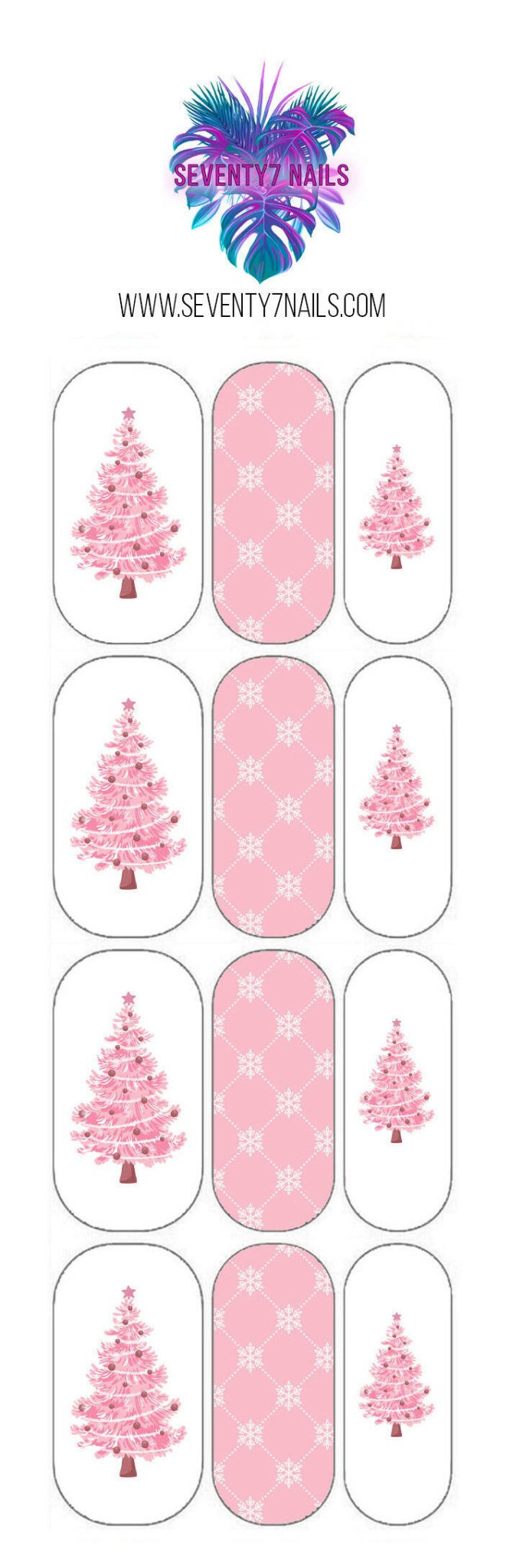 Waterslide Nail Decals - Pink Christmas Tree - Seventy7 Nail Decals