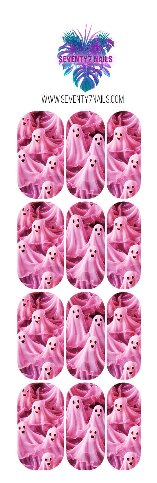 Waterslide Nail Decals - Pink Ghosties - Seventy7 Nail Decals