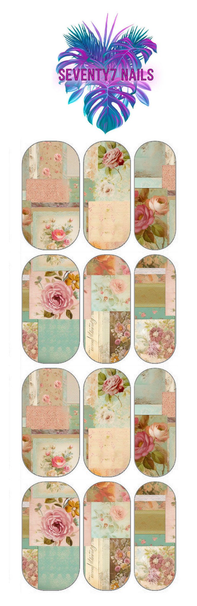 Waterslide Nail Decals - Pink Mint Collage - Seventy7 Nail Decals