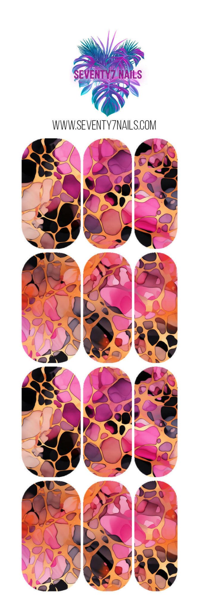 Waterslide Nail Decals - Pink & Orange Abstract - Seventy7 Nail Decals
