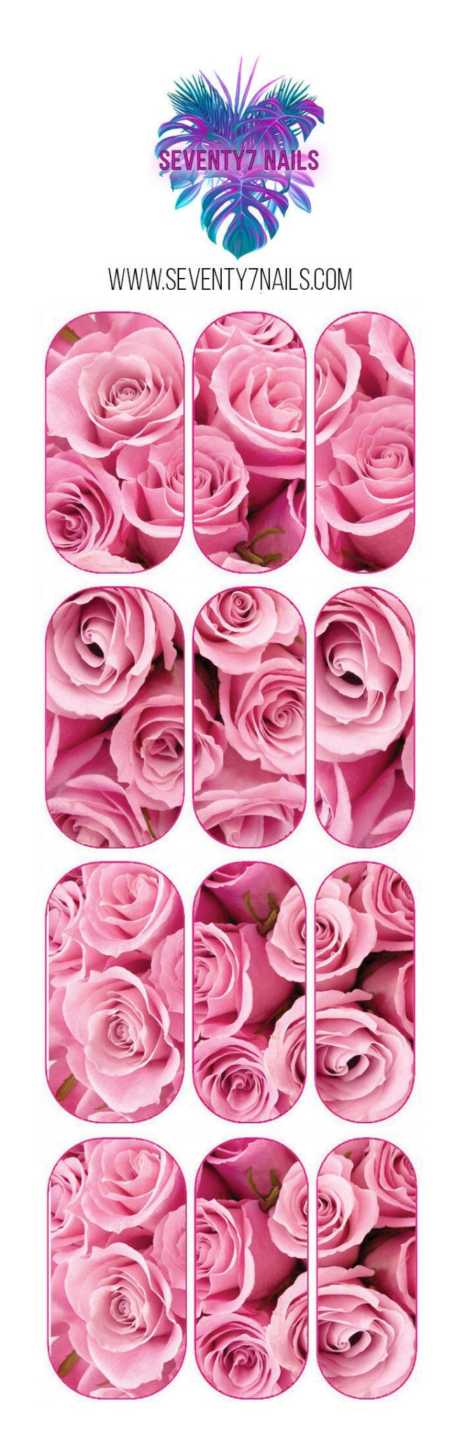 Waterslide Nail Decals - Pink Rose Bouquet - Seventy7 Nail Decals