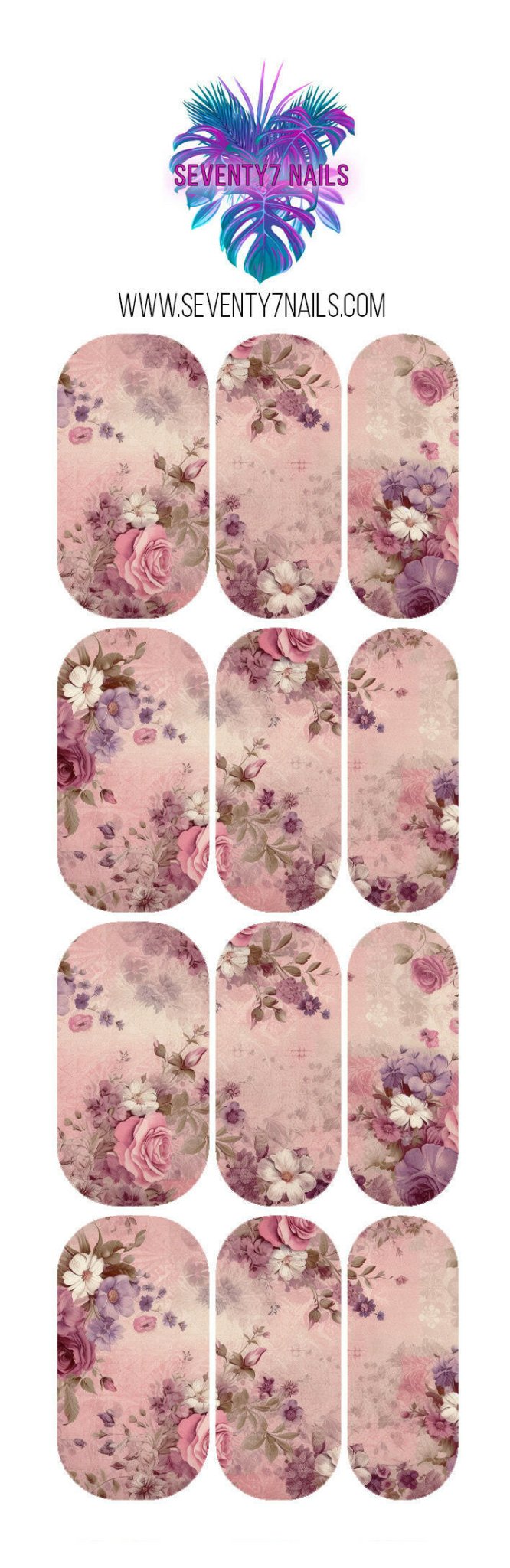 Waterslide Nail Decals - Pink Rose Ephemera - Seventy7 Nail Decals