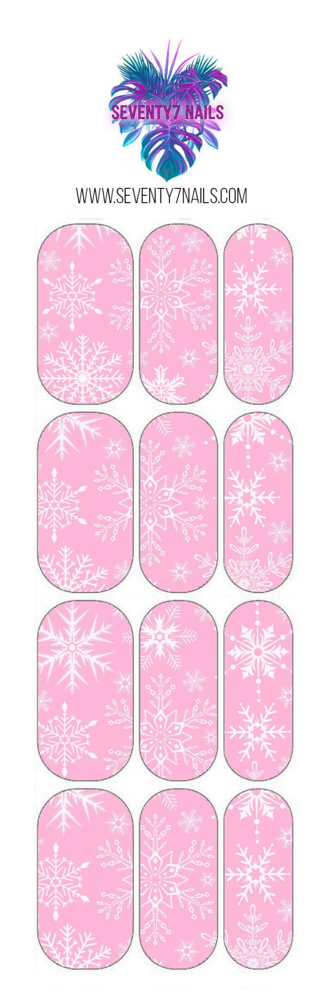 Waterslide Nail Decals - Pink Snowflakes - Seventy7 Nail Decals