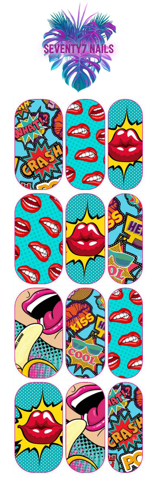 Waterslide Nail Decals - Pop Art - Seventy7 Nail Decals