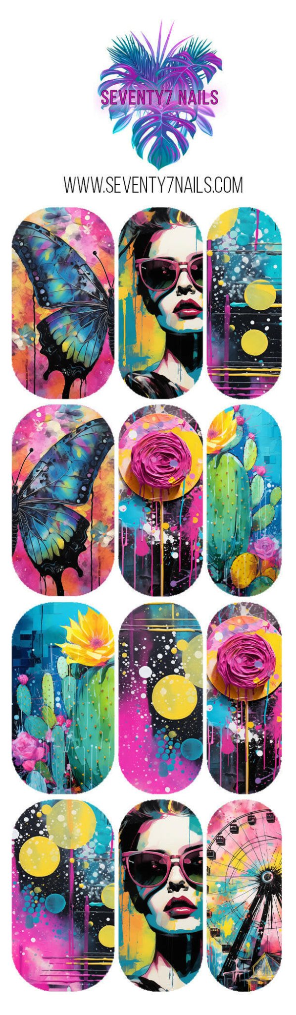 Waterslide Nail Decals - Pop Mash Up - Seventy7 Nail Decals