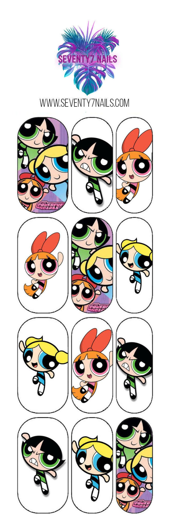Waterslide Nail Decals - Powerpuff - Seventy7 Nail Decals