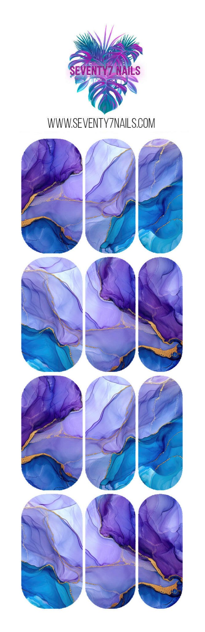 Waterslide Nail Decals - Purple Blue Marble - Seventy7 Nail Decals