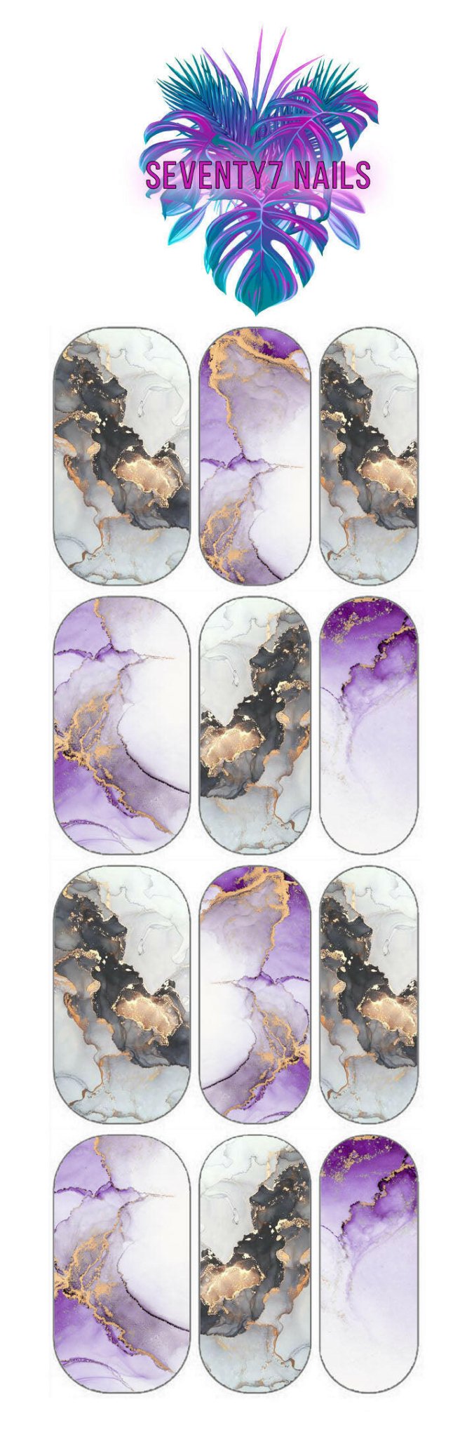 Waterslide Nail Decals - Purple Marble - Seventy7 Nail Decals