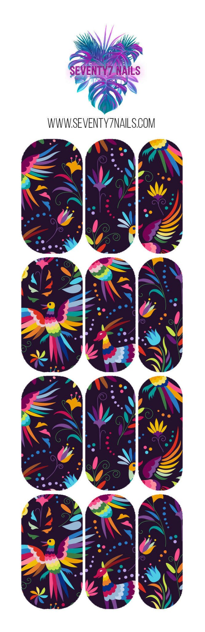 Waterslide Nail Decals - Rainbow Birds - Seventy7 Nail Decals