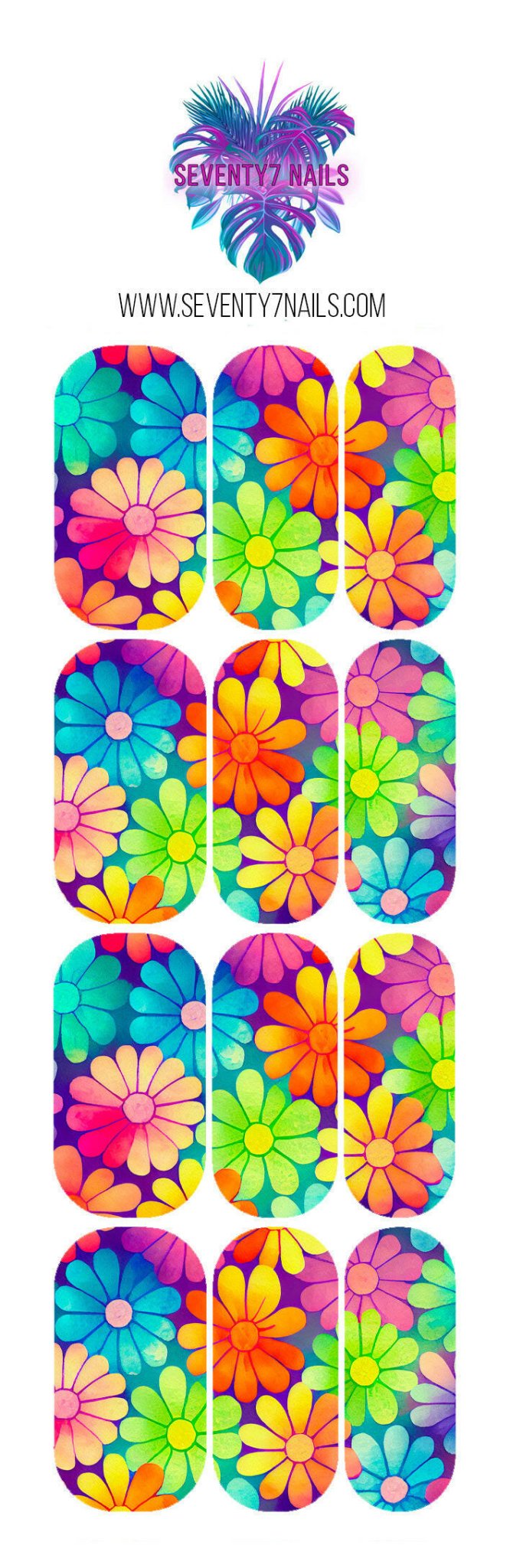 Waterslide Nail Decals - Rainbow Daisies - Seventy7 Nail Decals